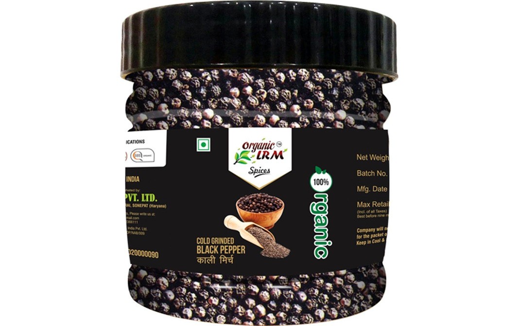 Organic LRM Cold Grinded Black Pepper    Glass Jar  100 grams